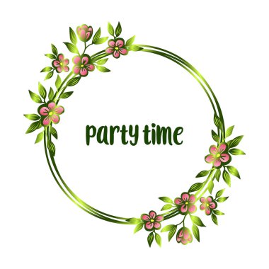 Parti zamanı posteri, çerçevenin eleman tasarımı, yaprak ve çiçek sanatı için. Vektör