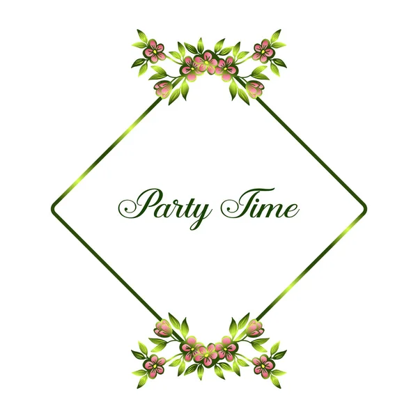 Banner for party time, style unique frame, decor leaf flower. Vector — Stock Vector