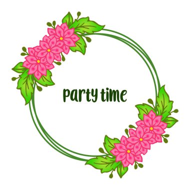 Metin için alan, parti zamanı posteri için şablon, pembe çiçek çerçeveleri çiçek çizim ilerler. Vektör