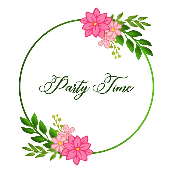 Pembe çiçek çerçeve kalabalık ile parti zamanı tasarım zarif kart. Vektör