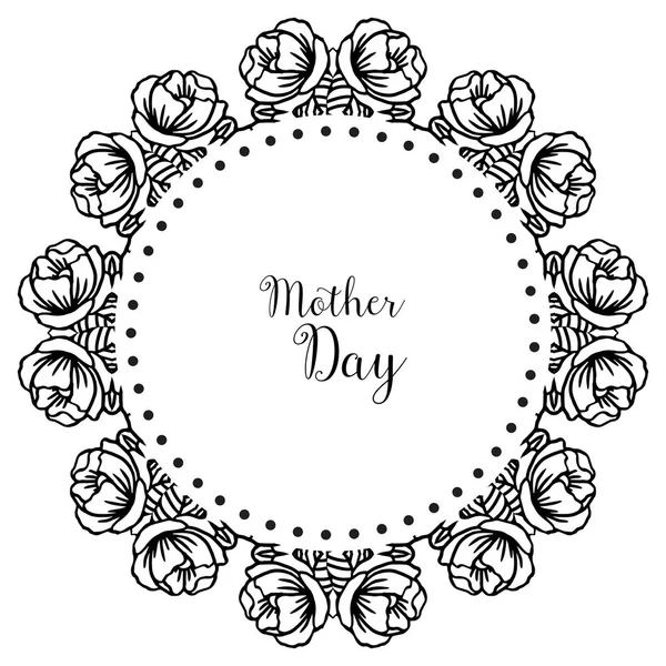 Mooie zwarte witte krans frame, sierlijke uitnodiging viering kaart Mother Day. Vector — Stockvector
