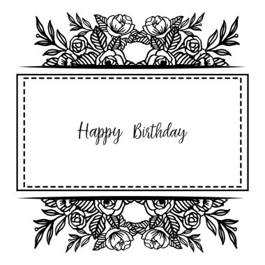 Şablon güzel çiçek çerçeve, siluet stil doku, dekorasyon kartı mutlu yıllar. Vektör