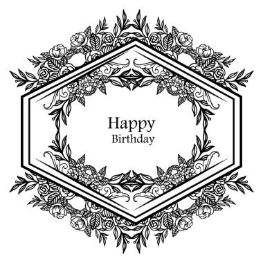 Şablon güzel çiçek çerçeve, siluet stil doku, dekorasyon kartı mutlu yıllar. Vektör