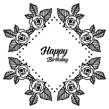 Tebrik kartı mutlu yıllar, çiçek çerçeve güzel kalabalık, beyaz bir zemin üzerinde izole. Vektör