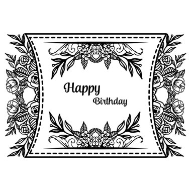 Siyah beyaz çelenk çerçeve, davet kartı veya tebrik kartı dekorasyon, kutlama mutlu yıllar. Vektör