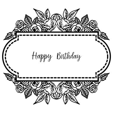 Siyah beyaz çelenk çerçeve, davet kartı veya tebrik kartı dekorasyon, kutlama mutlu yıllar. Vektör