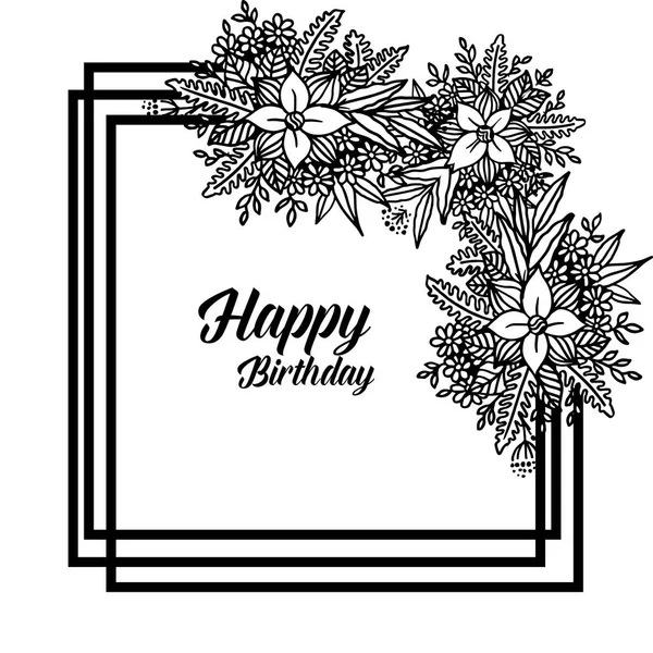 Marco de corona blanca negra, decoración de la tarjeta de invitación o tarjeta de felicitación, celebración feliz cumpleaños. Vector — Vector de stock