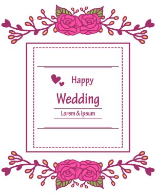 Vintage kart mutlu düğün, doku zarif çiçek çerçeve. Vektör