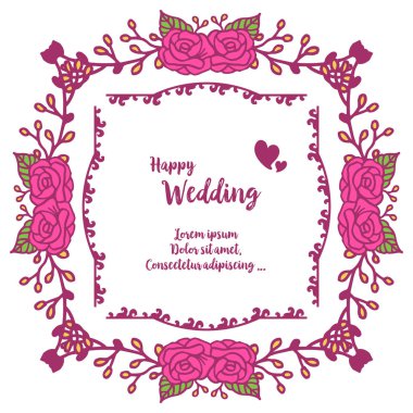 Vintage kart mutlu düğün, doku zarif çiçek çerçeve. Vektör