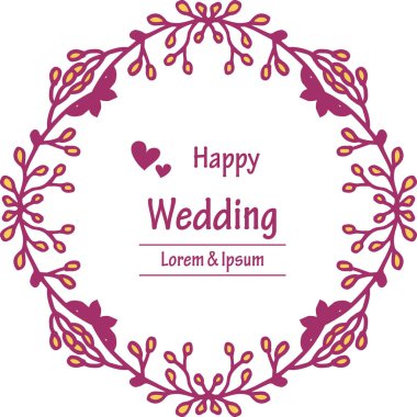 Tasarım kart mutlu düğün, pembe çiçek desen, dikişsiz çerçeve. Vektör