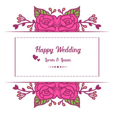 Tasarım kart mutlu düğün, pembe çiçek desen, dikişsiz çerçeve. Vektör
