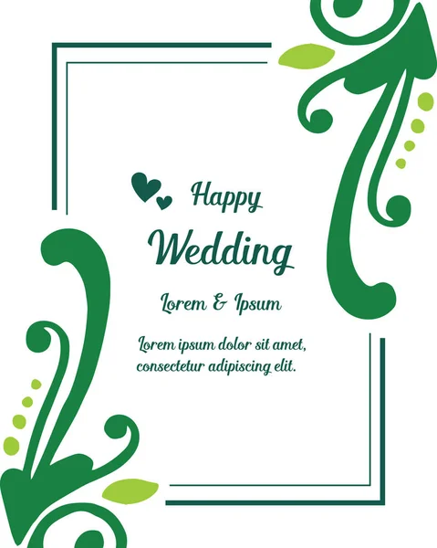 Dekorační karta šťastná svatba, unikátní rám, větve listí. Vektorové — Stockový vektor
