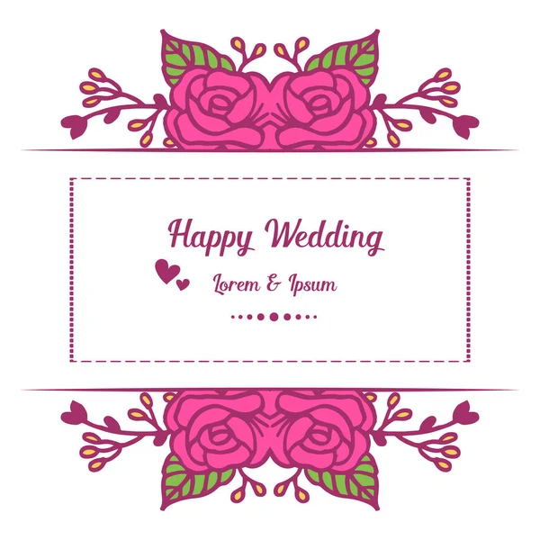 Design der Karte glückliche Hochzeit, rosa Blumenmuster, nahtloser Rahmen. Vektor — Stockvektor