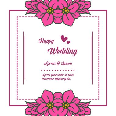 Benzersiz çiçek çerçeve şekli, zarif mutlu düğün şablonu, tebrik kartı süslü. Vektör