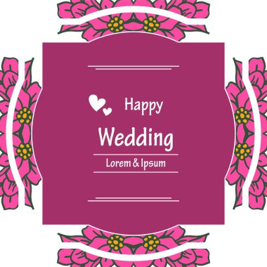 Benzersiz çiçek çerçeve şekli, zarif mutlu düğün şablonu, tebrik kartı süslü. Vektör