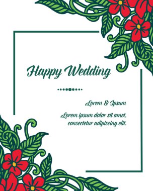 Renkli çelenk çerçeve, tebrik kartı mutlu düğün. Vektör