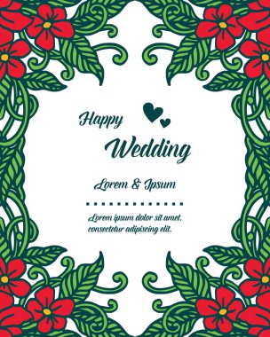 Renkli çelenk çerçeve, tebrik kartı mutlu düğün. Vektör