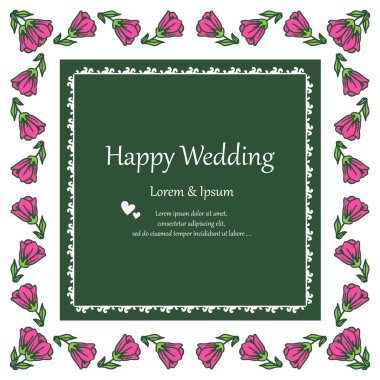 Renkli çelenk çerçeve, tebrik kartı mutlu düğün. Vektör