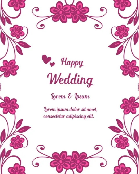 Marco de flores rosa, fondo de pantalla adornado de tarjeta feliz boda. Vector — Vector de stock