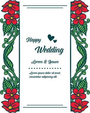 Tasarım romantik süs çiçek çerçeve, vintage tebrik kartı mutlu düğün. Vektör
