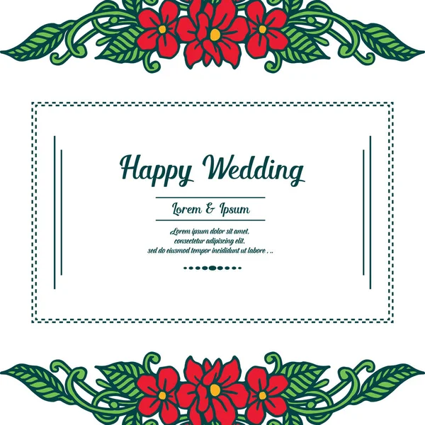 Diseño romántico ornamento marco de flores, tarjeta de felicitación vintage feliz boda. Vector — Vector de stock