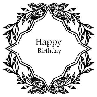 Desen kartı mutlu yıllar, tasarım zarif çelenk çerçeve, renk vintage siyah beyaz. Vektör