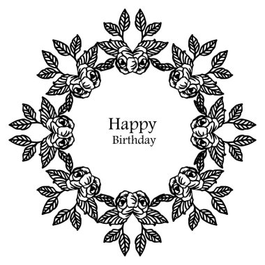 Dekorasyon siyah beyaz çelenk çerçeve, vintage tebrik kartı mutlu yıllar. Vektör