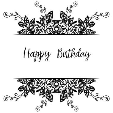 Dekorasyon siyah beyaz çelenk çerçeve, vintage tebrik kartı mutlu yıllar. Vektör