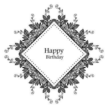 Dekorasyon siyah beyaz çelenk çerçeve, vintage tebrik kartı mutlu yıllar. Vektör