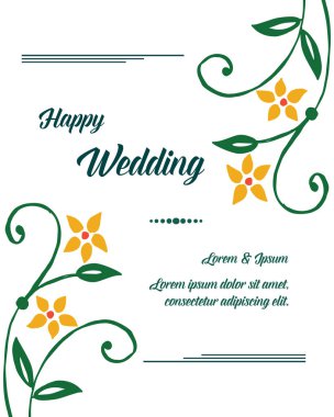 Güzel kırmızı çiçek çerçeve, yeşil yaprakları ile dalları, tasarım kartı mutlu düğün. Vektör