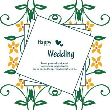 Kart mutlu düğün doku süs, renkli çelenk çerçeve, beyaz bir zemin üzerinde izole. Vektör