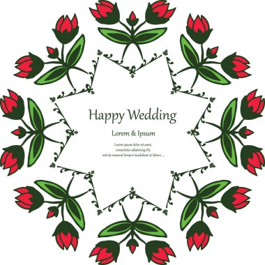Davet şablonu mutlu düğün, güzel renk çiçek ve çerçeve yaprakları. Vektör