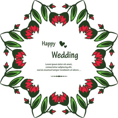 Davet şablonu mutlu düğün, güzel renk çiçek ve çerçeve yaprakları. Vektör