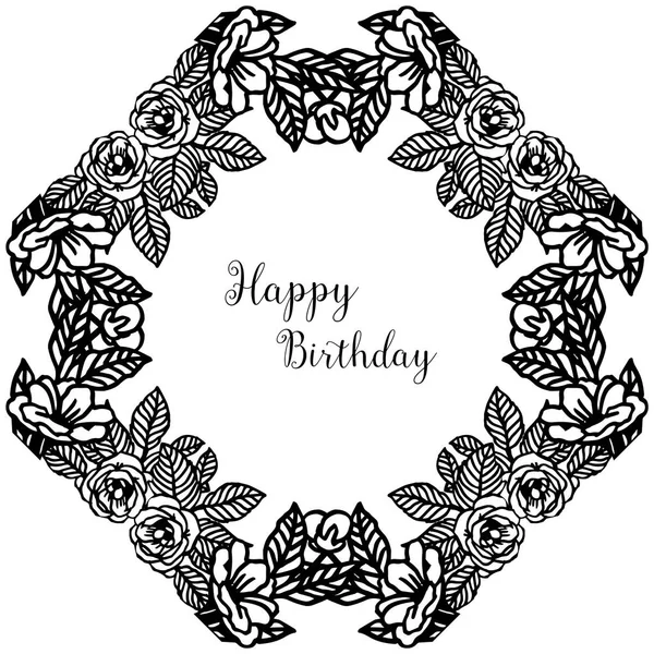 Tarjeta de patrón feliz cumpleaños, diseño elegante marco de corona, color vintage blanco negro. Vector — Vector de stock