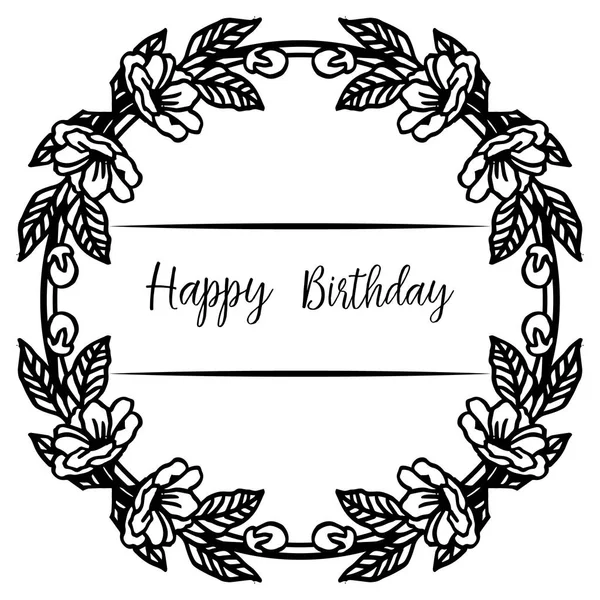 Tarjeta de patrón feliz cumpleaños, diseño elegante marco de corona, color vintage blanco negro. Vector — Vector de stock