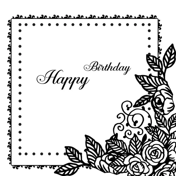 Forma de la tarjeta de celebración feliz cumpleaños, marco de flores de papel pintado decoración. Vector — Vector de stock