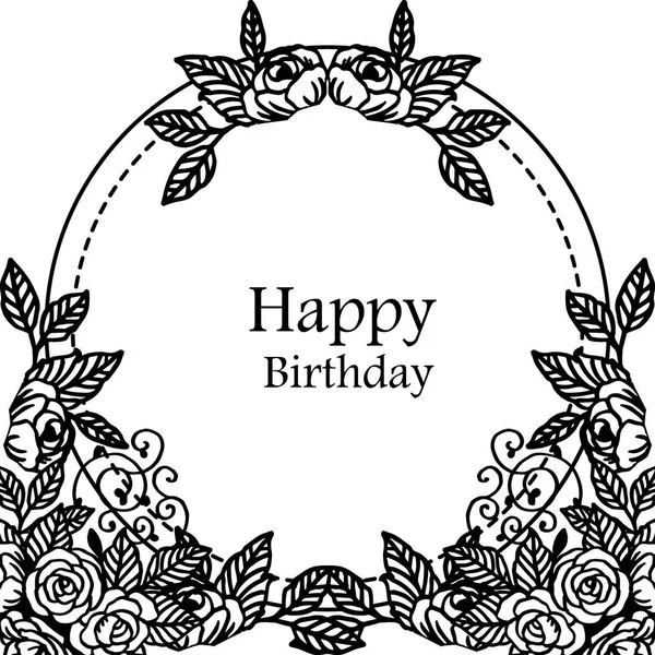 Tarjeta de diseño feliz cumpleaños, adornado de marco de flores blanco negro, para el papel pintado de la tarjeta. Vector — Vector de stock