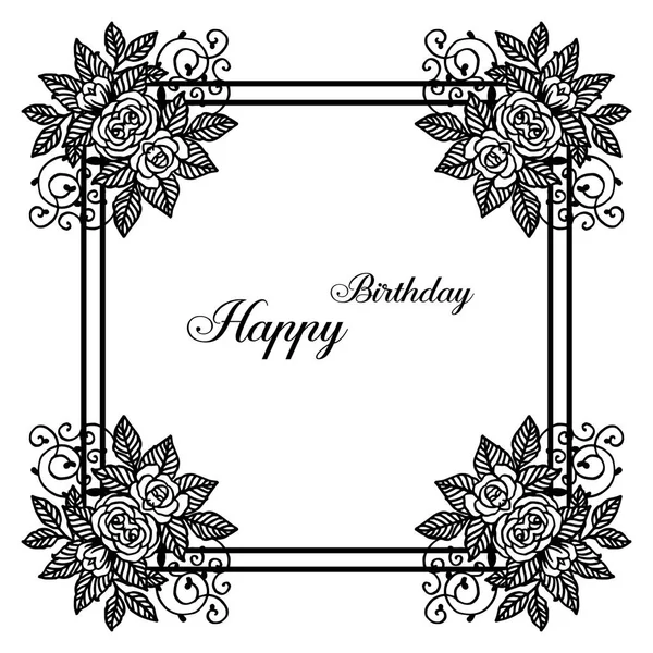 Дизайн открытки с днем рождения, украшенный черно-белыми цветочными рамками, для карточных обоев. Вектор — стоковый вектор