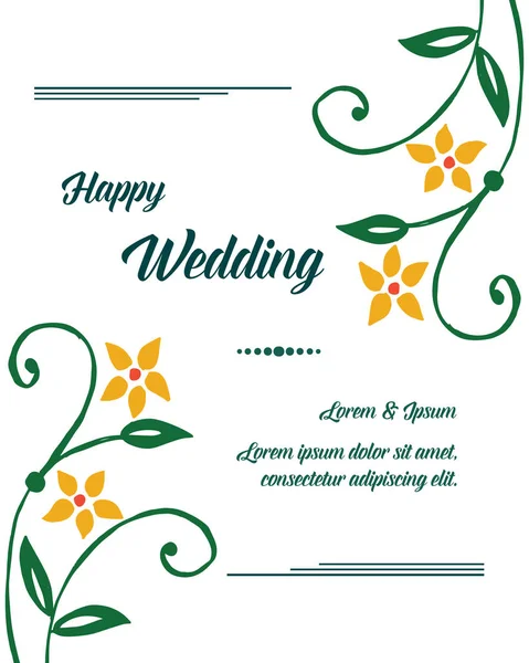 Hermoso marco de flores rojas, ramas con hojas verdes, tarjeta de diseño feliz boda. Vector — Vector de stock