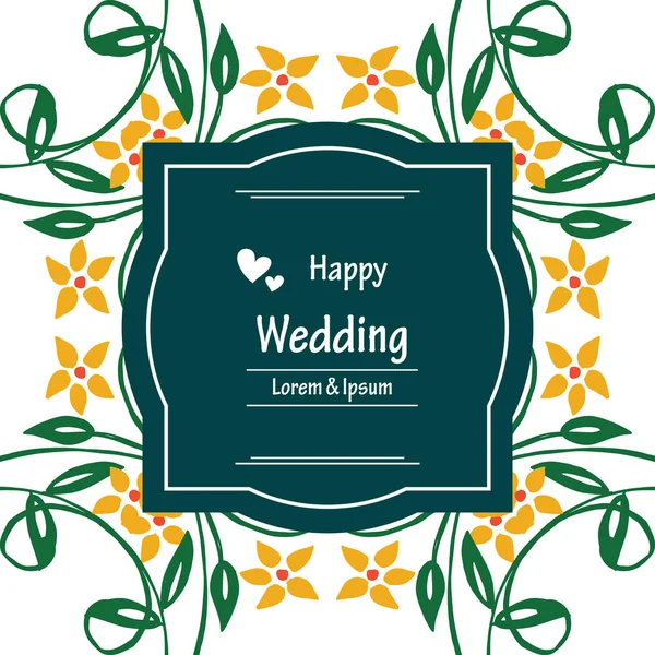 Шаблон цветочная рамка, счастливая свадебная надпись, украшенная поздравительной открыткой. Вектор — стоковый вектор