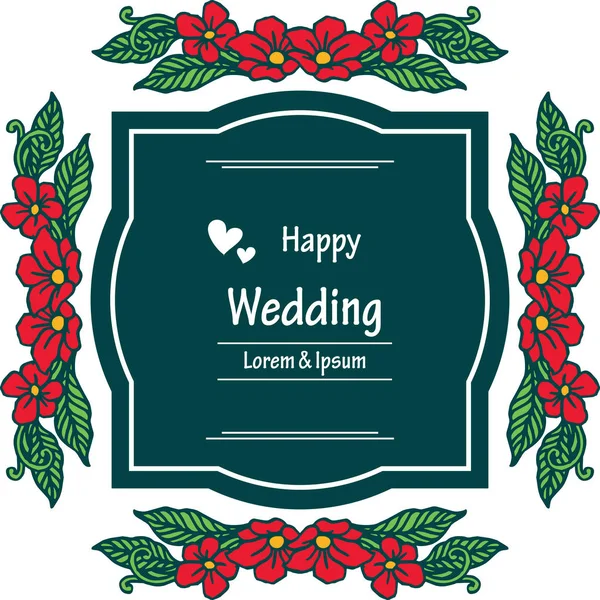 Marco floral de la plantilla, letras felices de la boda, adornado de tarjeta de felicitación. Vector — Vector de stock