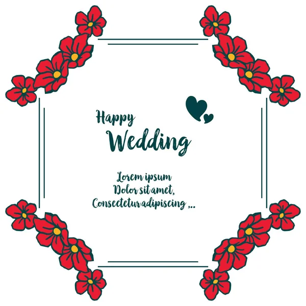 Mall blommig ram, Happy Wedding bokstäver, utsmyckade av gratulationskort. Vektor — Stock vektor