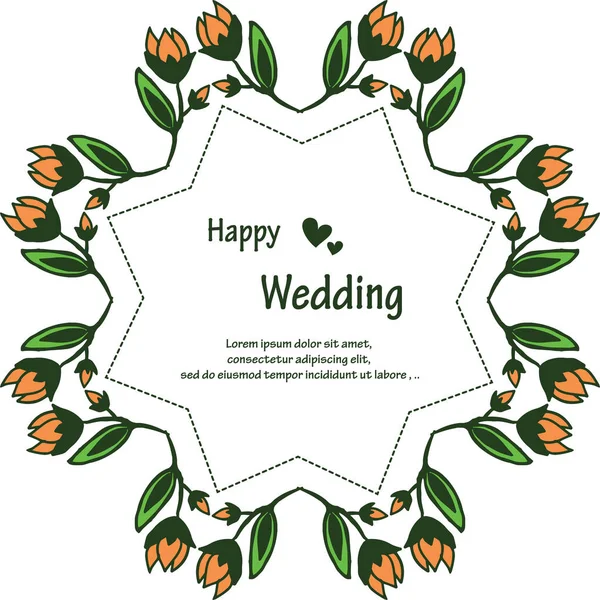 Plantilla de invitación feliz boda, hermoso marco de flores de forma. Vector — Vector de stock