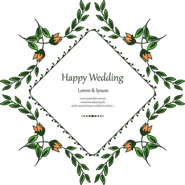 Πρόσκληση πρότυπο ευτυχισμένο το γάμο, όμορφο χρώμα λουλούδι και φύλλα πλαίσιο. Διάνυσμα — Διανυσματικό Αρχείο