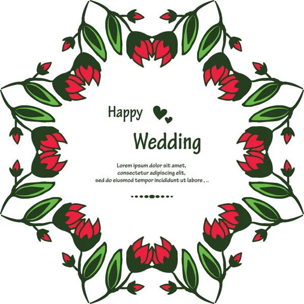 Davet şablonu mutlu düğün, güzel renk çiçek ve çerçeve yaprakları. Vektör