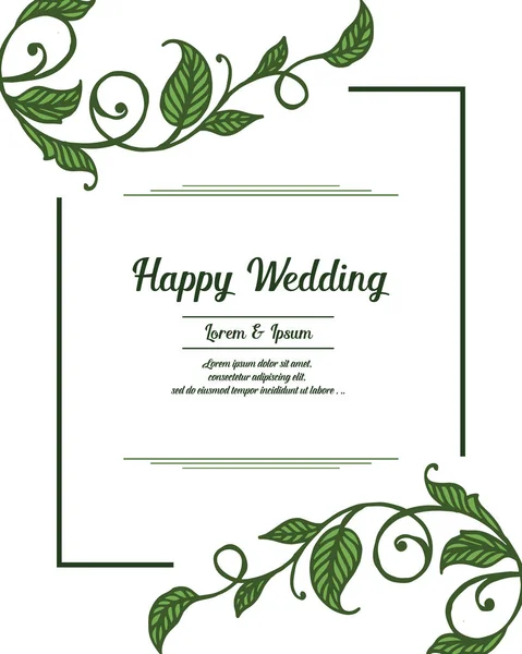 Decoration wallpaper of card happy wedding, design branches leaves and elegant flower frame. Vector — Stock Vector