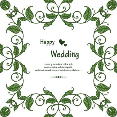 Kart mutlu düğün Dekorasyon duvar kağıdı, tasarım dalları yaprakları ve zarif çiçek çerçeve. Vektör