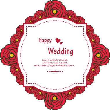Güzel çiçek çerçeve şekli, tasarım davetiye kartı mutlu düğün. Vektör