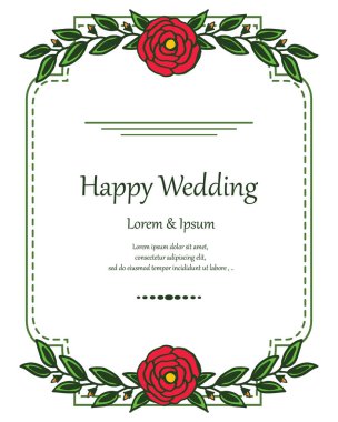 Güzel çiçek çerçeve şekli, tasarım davetiye kartı mutlu düğün. Vektör