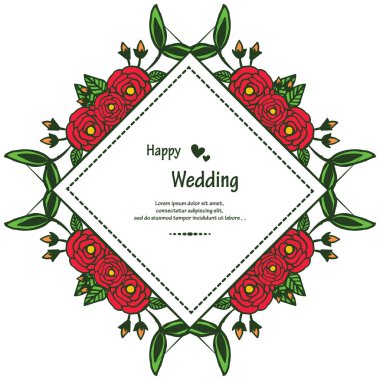 Güzel çiçek çerçeve şekli, tasarım davetiye kartı mutlu düğün. Vektör